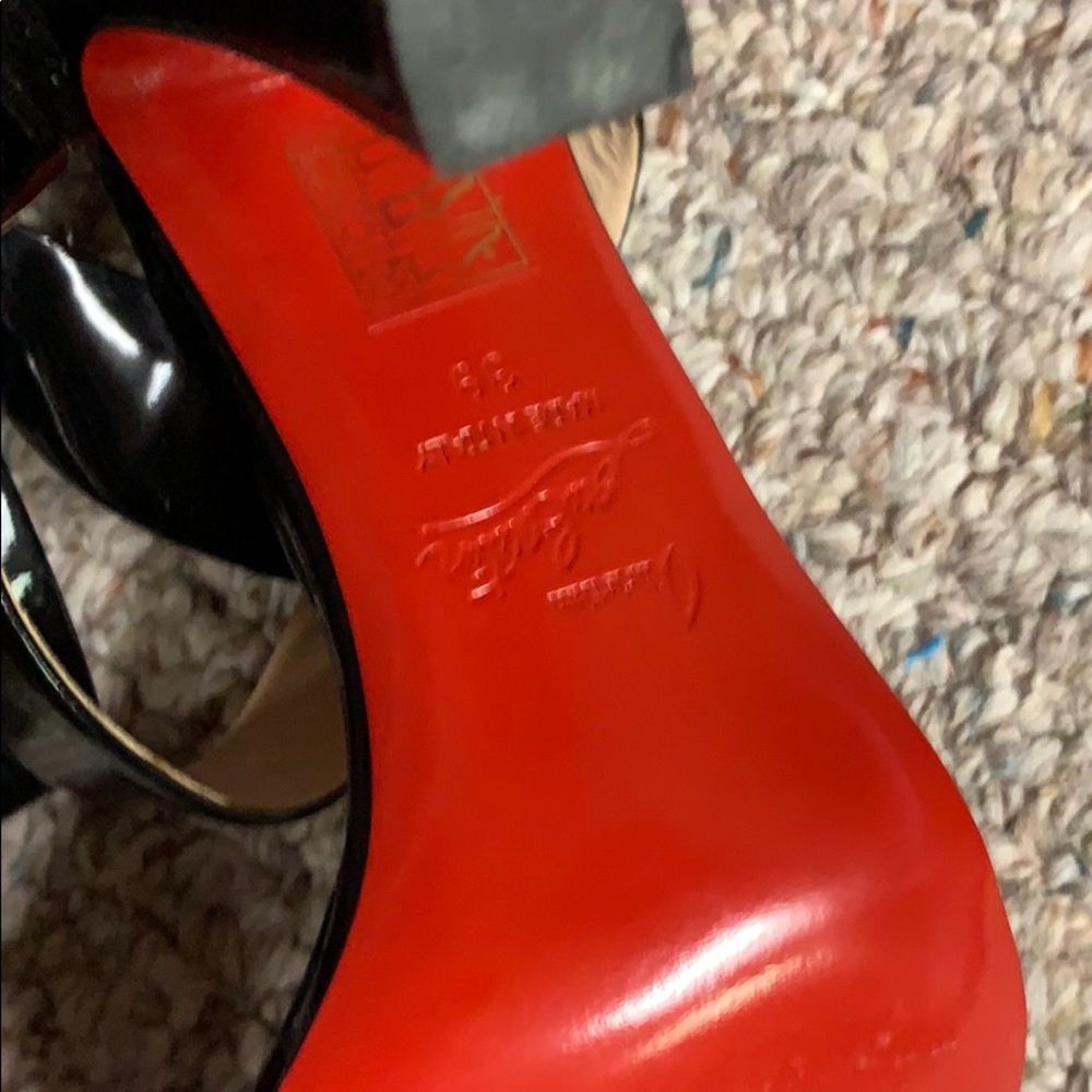 Christian Louboutin Black Patent Leather Slingback Heels with Red Soles - Picture 5 of 7